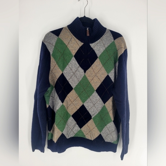 J Crew lambswool Men's Argyle Sweater Navy Size L - Picture 1 of 4